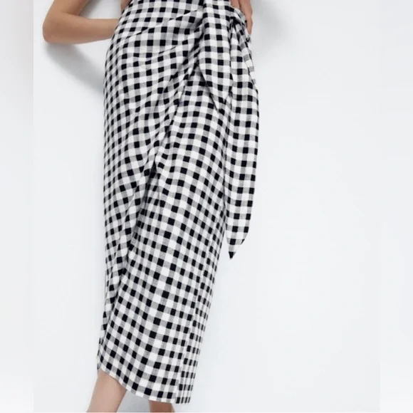 ZARA Gingham Linen Blend Skirt - Picture 4 of 12